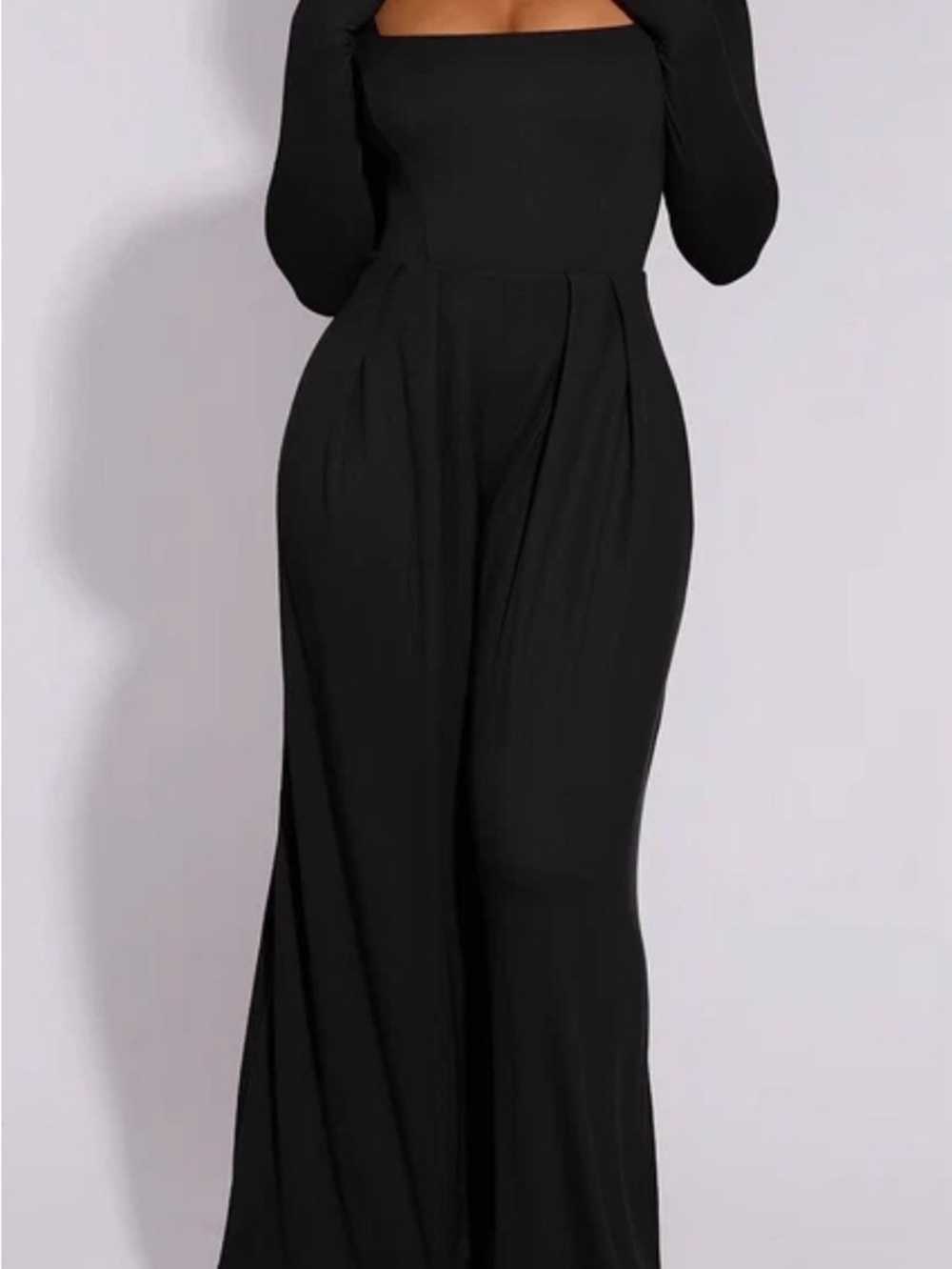 NWT Shapellx Black Square Neck Wide Leg Jumpsuit L Built-In Shapewear